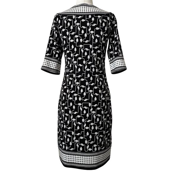 Max Studio Soft Midi Sheath Dress with 3/4 Length Sleeves - XS - Black, White - Picture 6 of 8
